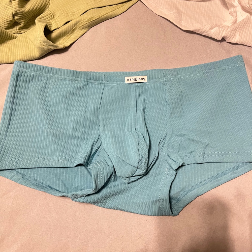 Men’s Ribbed Cotton Boxer Briefs Set - Green, White, Blue - Picture 4 of 6